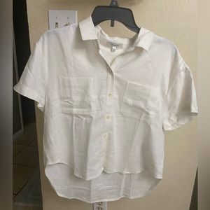 NEW with tags: MADEWELL Womens Ivory Linen-Blend Breezewoven Crop Button Top, S
